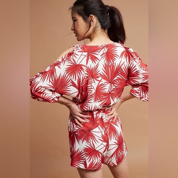 Anthropologie Red Palm Leaf Romper By Bishop + Young Large - Picture 2 of 8